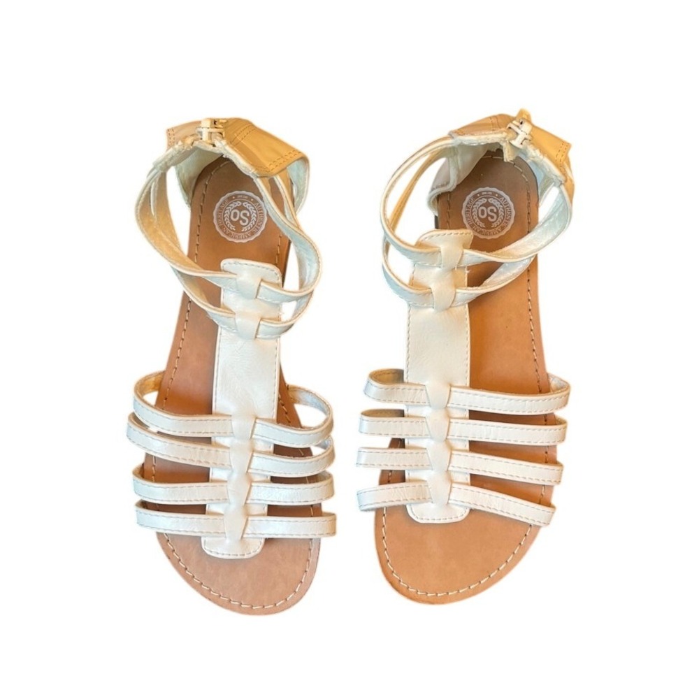 White Gladiator Sandals Kids Size 2 SO Strappy Girls Shoes Coastal Children